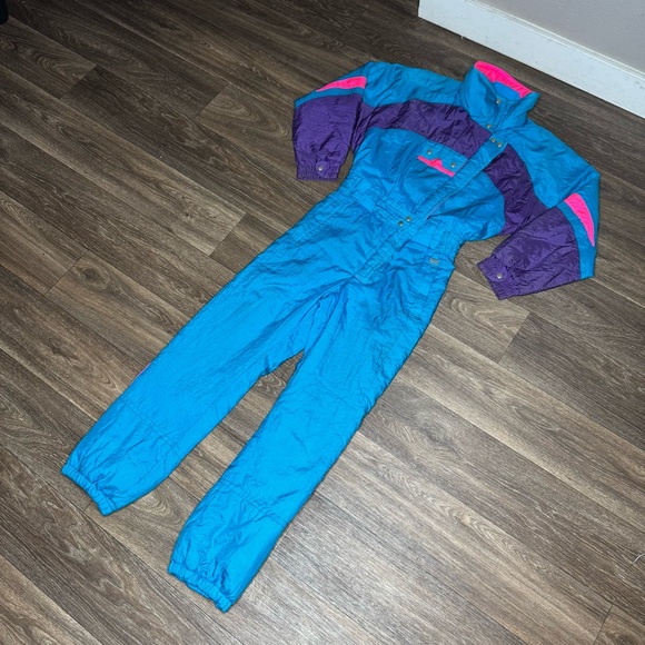 80’s-90’s Vintage Inside Edge Bold Blue and Purple Jumpsuit with Relaxed Fit XS - Picture 2 of 14